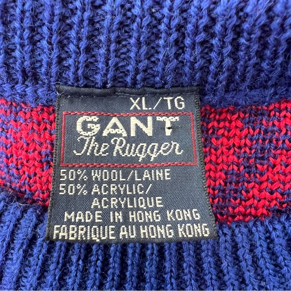 Vintage GANT Rugger Wool Blend Blue Pink Geometric Sweater Crewneck - Picture 7 of 8